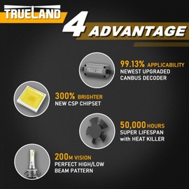 Trueland H13 9008 LED Headlight Bulbs for F250 F450 F350 F150, 10000LM 70W 6000K Xenon White with Upgrated Canbus Decoder, High Low Beam Conversion Kit, IP68 Waterproof