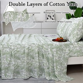 Helthep Floral Sheet Set Twin, 100% Cotton Green Tropical Leaves Pattern Bed Sheets Shabby Flower Printed Sheets with 17.5" Deep Pocket, 4Pcs Green Botanical Vintage Floral Sheet for Twin Size Bed