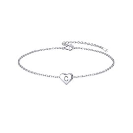 ChicSilver Womens Heart Bracelet 925 Sterling Silver Simple Letter C Alphabet Heart Charm Bracelet Dainty Heart Initial Bracelet