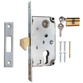 ATTAS Sliding Gate Hook Lock - Galvanised Steel Mortise Lock Weather Resistant Backset 40mm Hook Latch Outdoor Lock Includes Lock Cylinder PZ Lock for Sliding Doors