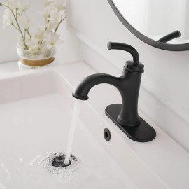 Matte Black Single Handle Bathroom Faucet for One-Hole Installation with 3 Holes Deck Plate & Metal Drain Bath & Shower FaucetColor: Matte Black Color