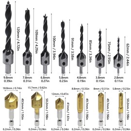 GYSRXS 23 Piece Countersink Drill Bit Set 6×Countersink 7×Trend Drill Bits 8×Wood Plug Cutter with 1×Center Punch and 1×Hexagonal Wrench Tool,for Wood Processing