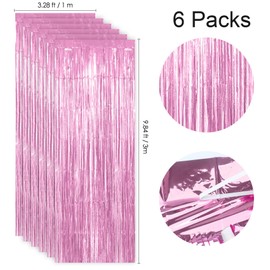 6 Pcs Tinsel Curtains,Foil Fringe Curtain,Glitter Curtain,Pink Foil Curtains,for Birthday Party