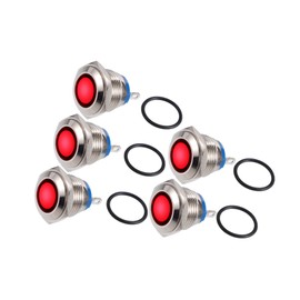 INFINAUTO 5 Pcs LED Indicator Light 16mm 12V AC DC Metal Shell Waterproof Pilot Dash Signal Lamp for Car Truck Boat Internal Red Stylish Design