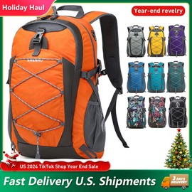 Nerlion 40L Hiking Backpack Lightweight Daypack Waterproof Travel Camping Backpack for Men Women Sport Packable - Color: Red Leaves