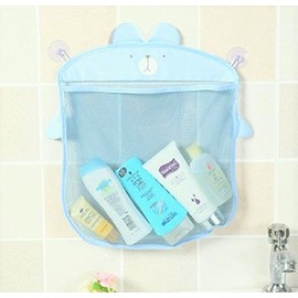 (Perfect Fit) Bath Toy, Neatly Storage, Children, Animal, Suction Cup, Wall Hanging Drainer Net (Blue)