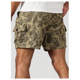 VIPWOLF Men's Camo Cargo Shorts Drawstring Waist Outdoor Hiking Shorts with Flap Pockets Brown Camo Large