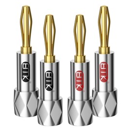 バナナプラグ スピーカーケーブルコネクター 24k 金メッキ10AWG - 18AWG ゲージ サイズ 4mm 赤/黒 ソルダーレス クロージングスクリュー オーディオ用 スピーカー/アンプ用-4個 (2ペア)