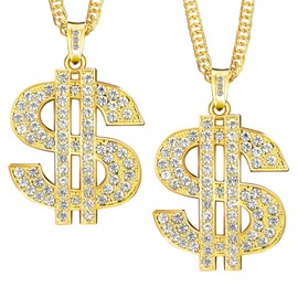 Gold Chain for Men,Gold Necklace Chain with Dollar Sign,Fake Gold Chain 18k Gold Plated Necklace,Hip Hop Money Chain Big Gold Chain Necklace for Mens Necklaces,Dollar Sign Pendant Necklace 2 Piece
