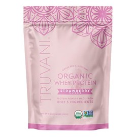 Truvani Proteína de suero orgánica en polvo  Fresa  20 g de proteína de suero de leche de animales alimentados con pasto  20 porciones  Orgánica...   