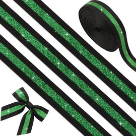 NUVCELKA Black Green Glitter Grosgrain Ribbon 5/8" x 10 Yards, No-Shed Cheer Ribbon for Cheerleading Hair Bows, Homecoming Mum Supplies,School Spirit,St Patricks Day Decorations Gift Wrapping Crafts