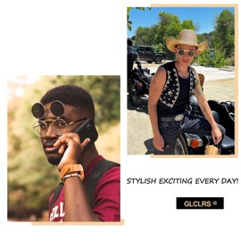 Glclrs Round Flip Up Sunglasses – Small Flip-Up Shades with Double Lenses -Cool Glasses for Men（Black）