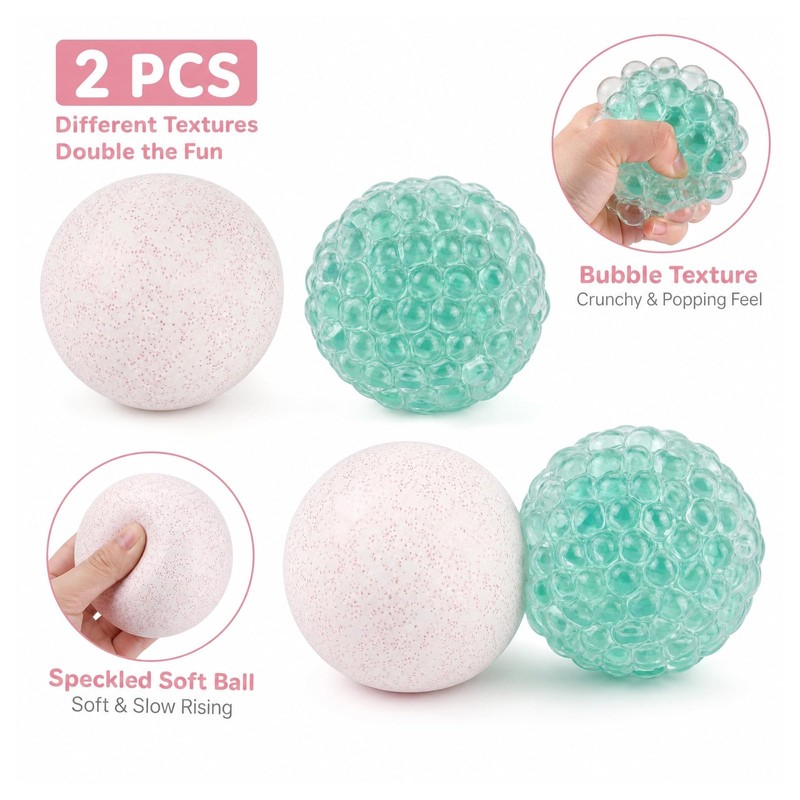 2PCS Crunchy Squishy Ornament, Pink and Green Tactile Tools, Handheld