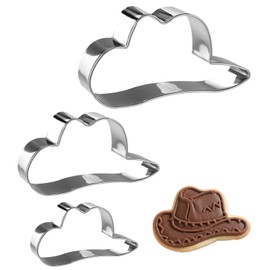 3pcs Cowboy Cowgirl Hat Cookie Cutters, Stainless Steel Western Hat Cookie Shape Cutters Dessert Baking Tool Wild West Cow Frame Cookies Cutter for Birthday Baking Biscuit Baby Shower (3 Sizes)