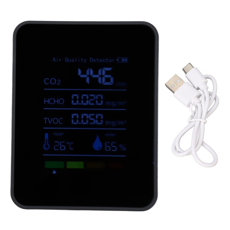 CO2 Detector Portable Battery Operated Carbon Dioxide HCHO TVOC Temp
