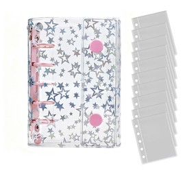 DACAIFH Transparent Ring Binder, Sparkling Star Pattern, Girls, Sticker Book, Card Storage, Anti-Shedding, Lightweight, Durable, PVC Transparent Material, Replaceable Refill, Small Accessories, M5