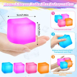 xinrongda 4Pcs Cube Stress Relief Fidget Toys, Stress Balls for Adults, Squishy Fidget Toys for Kids, Ice Cube Sensory Stress Balls for Autism ADHD, Party Bag Fillers for Boys Girls
