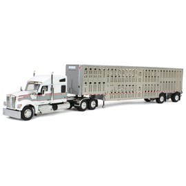 DCP First Gear 1/64 White & Gray Kenworth W990 with Wilson Silverstar Livestock Quad-Axle Trailer 60-1899