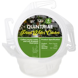 Quintriae 6Pcs 12 Inch Clear Plastic Hanging Plant Drip Trays - Water Catcher Saucers with Hooks for Indoor/Outdoor Basket & Potted Plants (Diameter = 9.5" Base, 12" Top, 3.75" Depth)