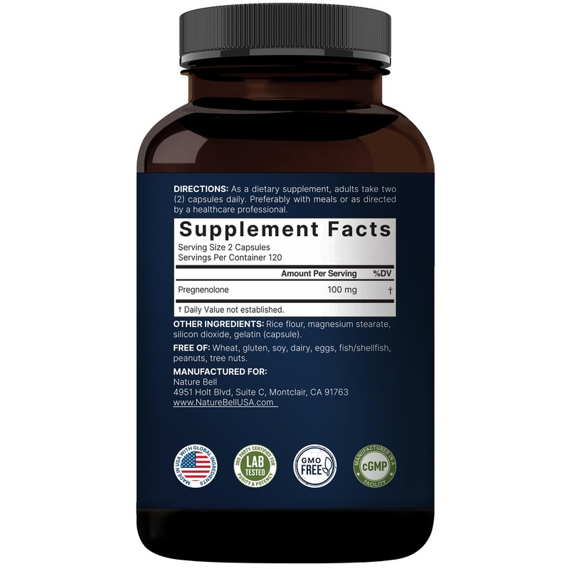NatureBell Pregnenolone 100mg, 240 Capsules | 99% Purity, Micronized Grade
