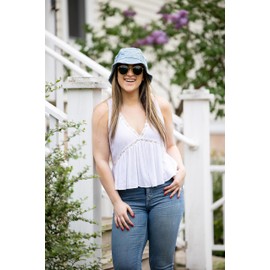 Funky Junque Bucket Hat Vintage Outdoor Festival Safari Boonie Packable Sun Cap, Washed Denim, Small-Medium