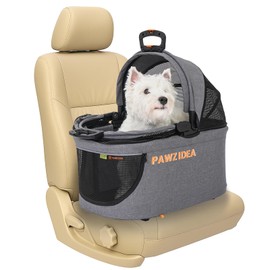 PAWZIDEA Portable Small Dog Crate for Car Travel, Enclosed Pet Car Seats for Small/Medium Dogs & Cats, Reversible No-Zip Canopy, Soft-Sided Pet Carrier Cage, Collapsible Travel Dog Kennel, Chew-Proof