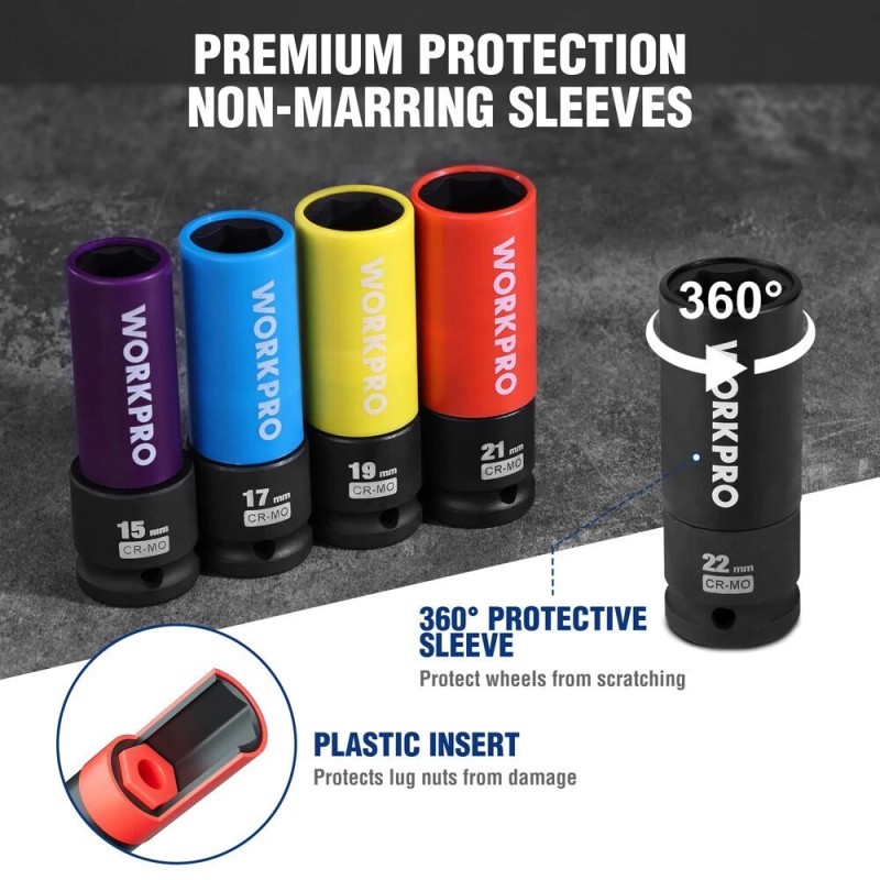 WORKPRO 5 Pieces 1/2 Inch Drive Impact Lug Nut Socket