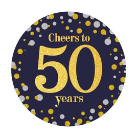 Black and Gold Cheers to 50 Years Sticker Labels - 50th Birthday Party Favor Stickers - 2 in - 50 Count, Black ,Gold