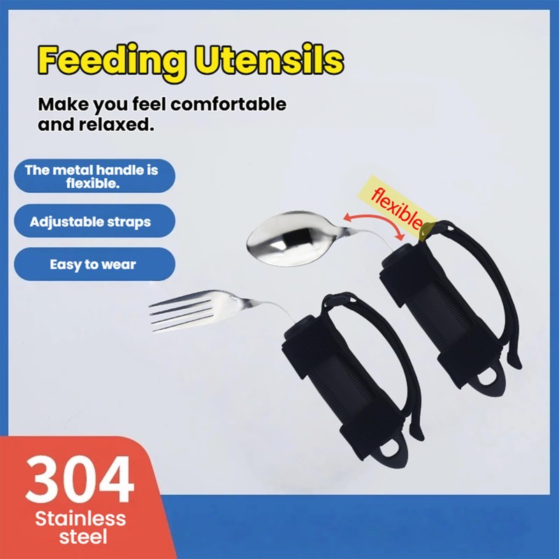 2 Pcs Adaptive Utensils Set with Spoon and Fork, Weighted