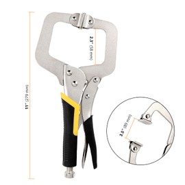 SEUNMUK 4 PCS 11 Inch C Clamp Locking Pliers with Swivel Pads, Heavy Duty Welding Clamps, Locking Clamp Pliers for Woodworking, Gripping and Welding, rubber handle protect