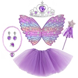 TYXHXTF 6-Piece Fairy Costume Children for Girls Butterfly Costume Butterfly Wings Kids Tutu Wand and Headband for Carnival Props