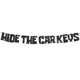 BOXOB Hide The Car Keys Banner, Pre-Strung Black Glitter 15th and 16th Birthday Party Decorations Sweet 16th Car Theme Party Supplies for Girls Boys