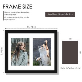DUENPY 8x10 Double Picture Frame White Mat For Displaying Two 4x6 Pictures, Photo Frame for Wall Mounting or Tabletop, Black.