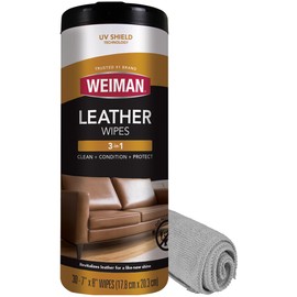 Weiman Leather Cleaner Kit Leather Wipes (30 Count) and Microfiber Cloth - Clean and Condition Car Seats and Interior, Shoes, Couches and Other Leather Surfaces