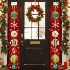 Nuxovilar - Cartel de Navidad para puerta de entrada de Navidad, con múltiples patrones, para colgar en la pared, decoración de fiestas, decoración de Navidad, poliéster (tipo O, 71 x 12 pulgadas)