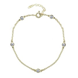 Jewelry Necklaces, Bracelets, Chains and more - Dainty Cubic Zirconia Station Chain Anklet in Gold Plated Sterling Silver - XFBX8896