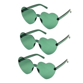 Bliceon 3 Pcs Heart Glasses, Green Heart Shaped Sunglasses, Rimless Green Sunglasses for Birthday Party, Beach Party