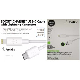 Belkin BoostCharge USB-C to Lightning Cable (1.2 M/4 Ft.) White (MFi-Certified