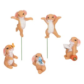 5pcs Bunny Figurines Cute Style Resin Material Decorative DIY Micro Landscape Grass Ornament for Patio Backyard