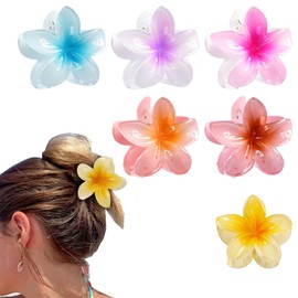 6 Pcs Flower Hair Clip, Plumeria Flower Hair Claw Clips, Hawaiian Claw Clip, Strong Hold Nonslip Flowers Hairs Clips for Medium Thick Hairs, Women and Girls Hawaii Hairs Accessorie, 6 Colors