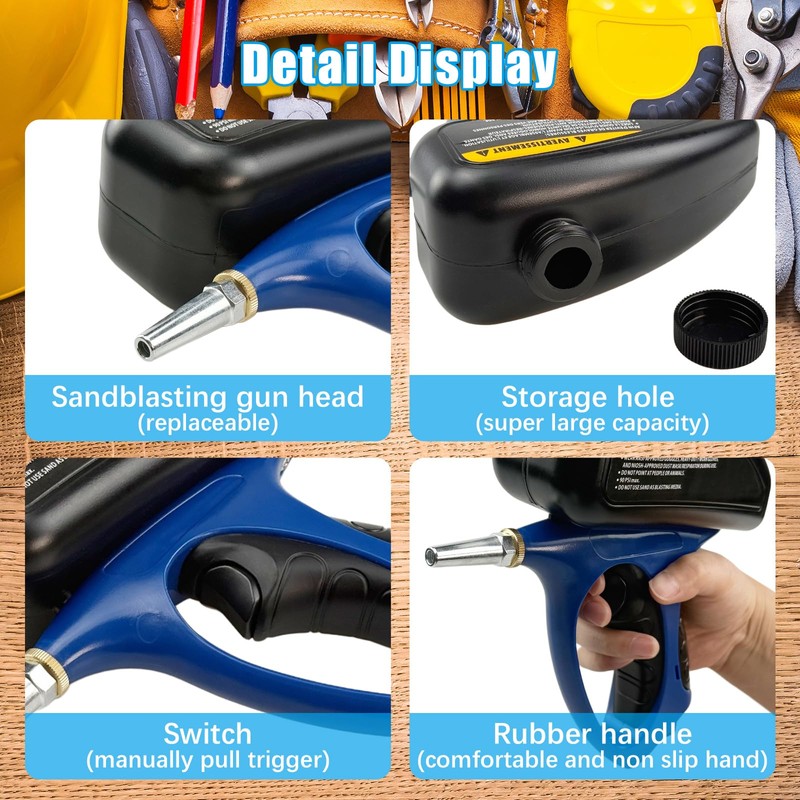 Flylin Pneumatic Sand Blaster, Portable Hand Held ABS Abrasive Sand