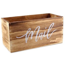 Saverstate Wood Mail Holder Storage Organizer Box, Wood Basket for Work Desktop Letters and mail, Bills, Notes and Postcard Wood Bin for Home Entryway Office Dorm Room(Rustic Brown)