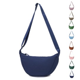 LOCCY Crescent Bag for Women Nylon Crescent Bag Dumpling Bags Nylon Crossbody Bags Women with Adjustable Strap Portable Crescent Purse for Daily Use(Dark Blue)
