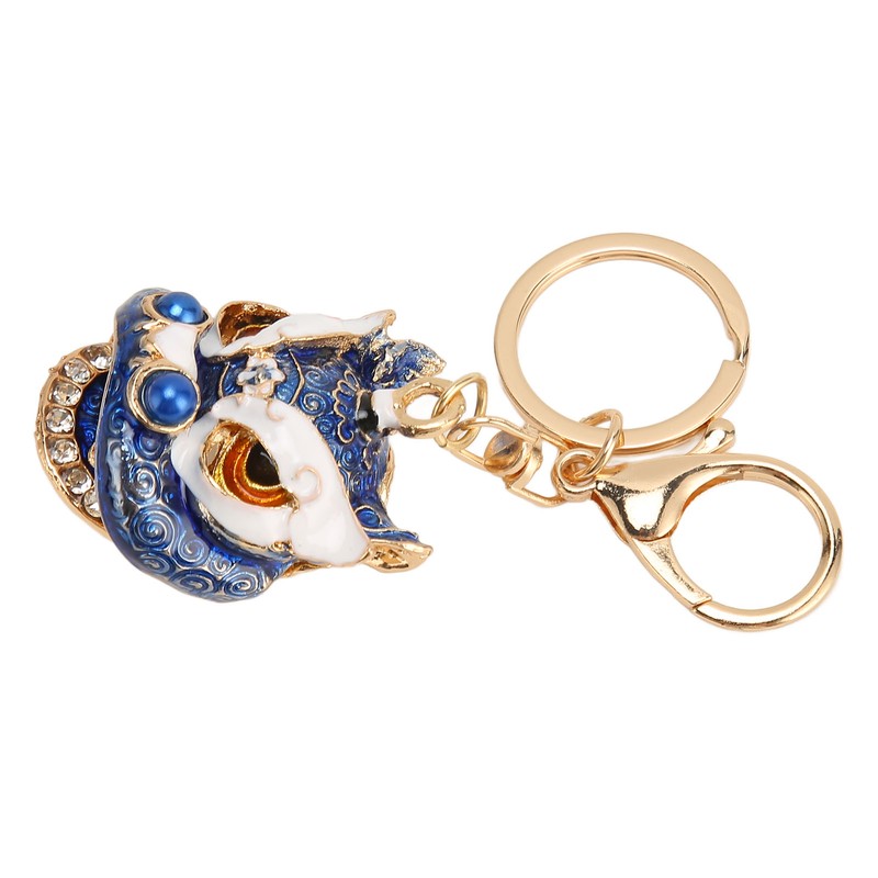 6pcs Lion Dance Keychains Cute Funny Exquisite Metal Rhinestone Chinese