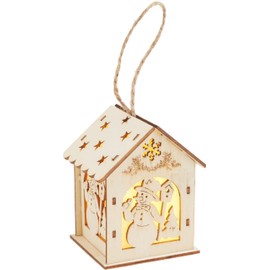 VBS Wooden Light House Snowman Bird House LED 5.5 x 5.5 x 8 cm Christmas Decoration Winter Wooden House Lighting
