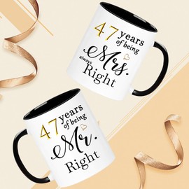 WOSIWULA 47 Year Anniversary Coffee Mugs Set of 2, 47 Years of Being Mr Right/Mrs Always Right, 47th Wedding Anniversary Decorations Gifts Presents Cups for Couple Parents Grandparents, 11oz