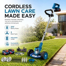Cordless Weed Trimmer for Yard Maintenance – 21V Battery Grass Cutter with 3 Blade Types for Gardens