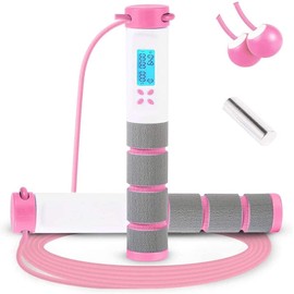 Jump Rope Digital Weighted Handle Workout Jumping Rope for Training Fitness Adjustable Exercise Speed Skipping Rope for Men Women Kids Girls (Pink-B)