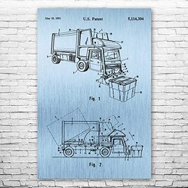 Garbage Truck Poster Print, Waste Management, Contractor Gifts, Sanitation Worker, Garbage Man Gifts, Truck Driver Gift Blue Steel (11 inch x 17 inch)