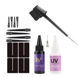GlamorDove UV Hair Set Super Fast Remover UV Hair Extension Kit 30g UV Hair Glue with 30ml Glue Remover Anti-UV Shield Guards Replacement Accessories for UV Hair Extensions